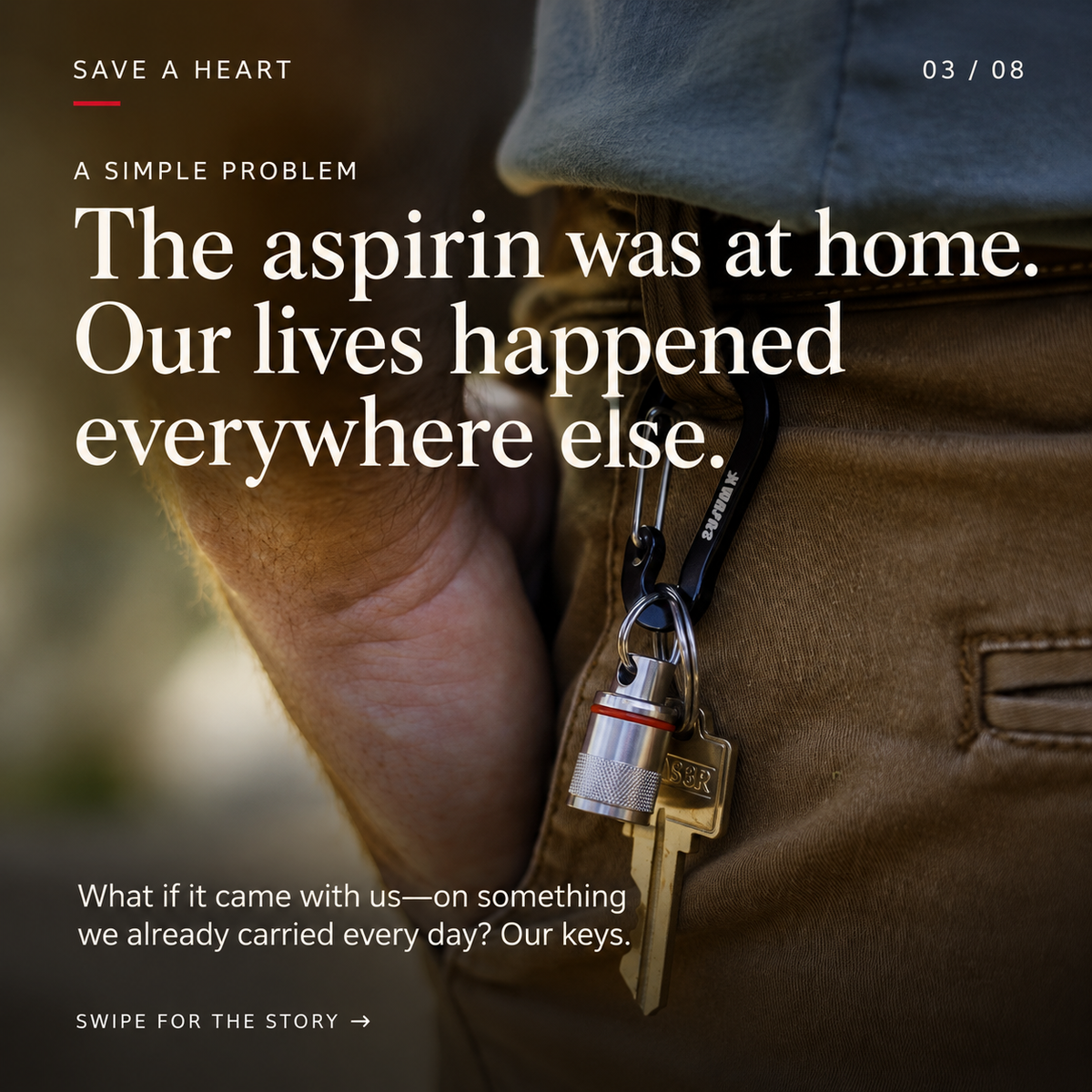 The aspirin was at home. Our lives happened everywhere else. What if it came with us on our keys?